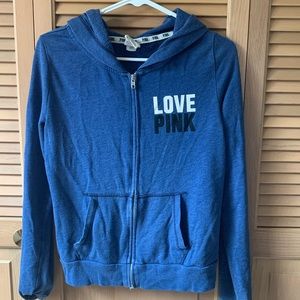 PINK blue zip up sweater